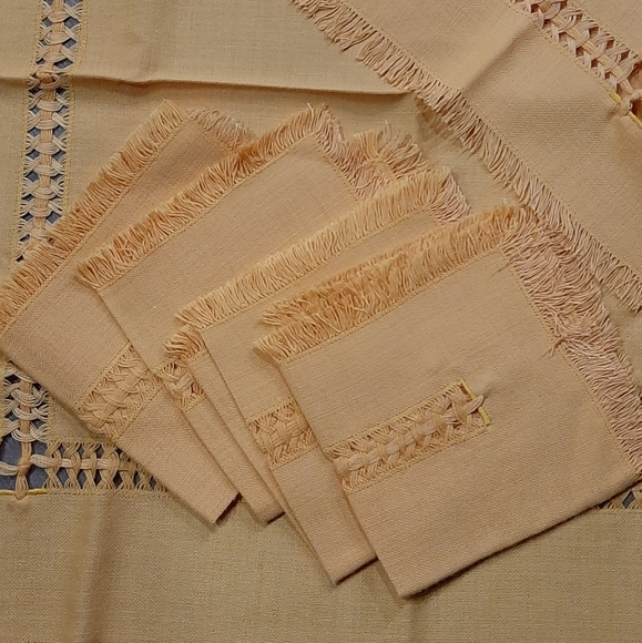 Vintage Golden Orange Woven Fabric Napkins & Tablecloths Ukranian Tableware - Picture 2 of 5
